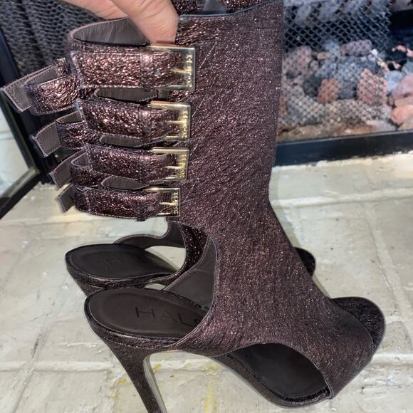 Halston Bronze Metallic Heel Strap Up Boots/Shoes Size 40 (10) - Picture 5 of 7